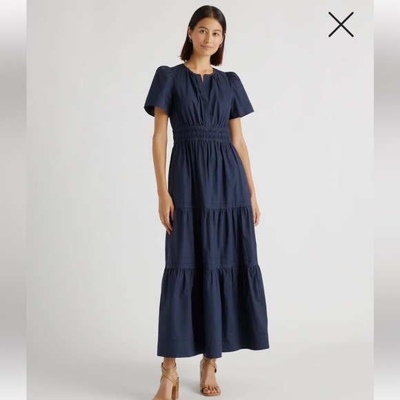 Quince Dresses & Skirts - NWT Quince 100% Organic Cotton Navy Poplin Tiered Maxi Dress Women’s Sz Medium